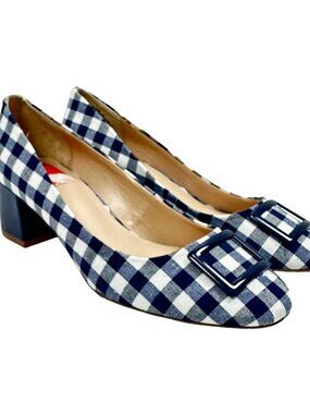 Crown & Ivy Blue Gingham Block Heels 7.5M